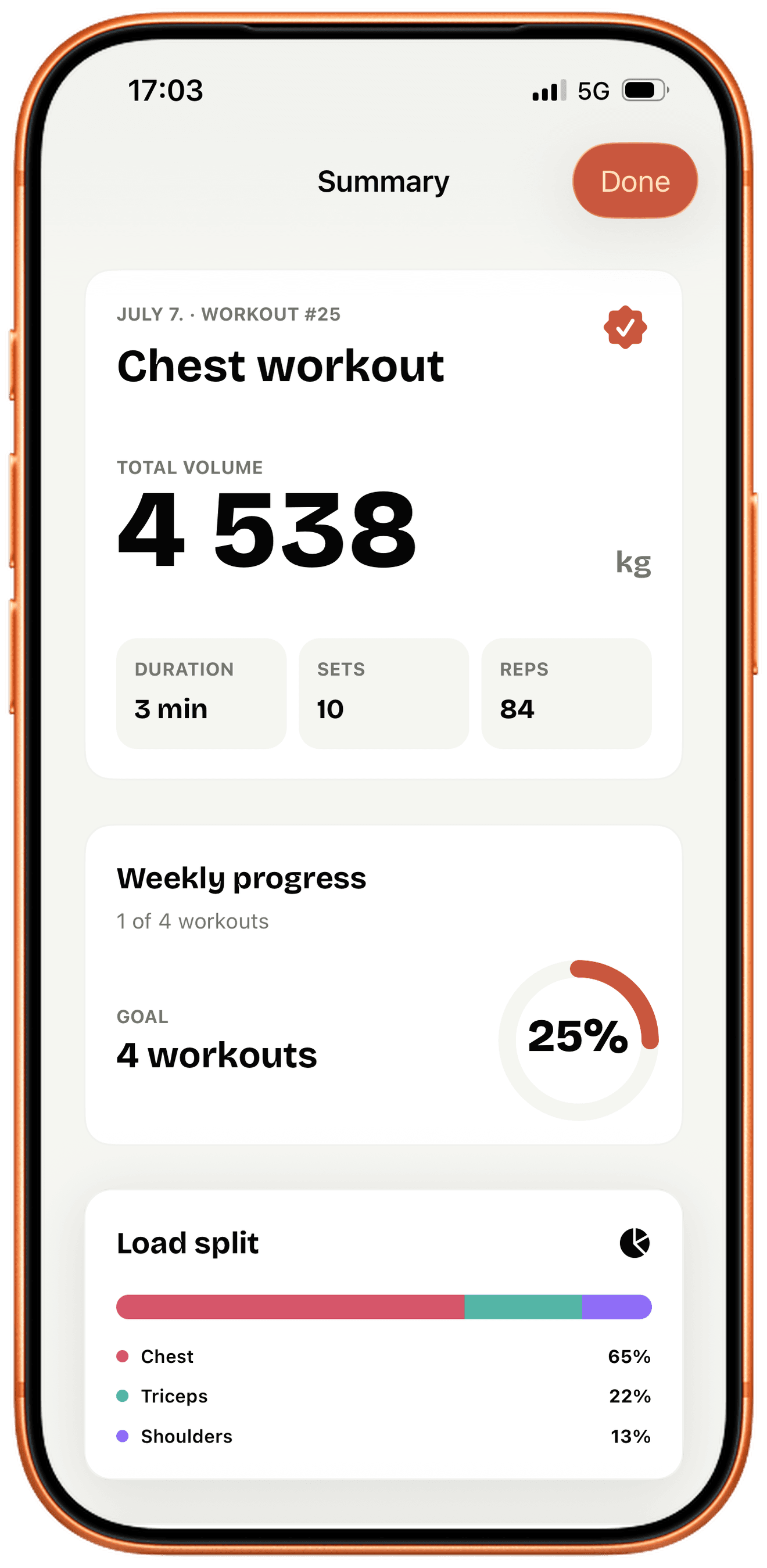 DeltAI workout summary screen